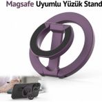 Dexmon Magsafe Uyumlu Manyetik Yüzük Stand Telefon Tutucu 360° Dönebilen Katlanabilir Metal Ring Stand - Mor