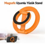 Dexmon Magsafe Uyumlu Manyetik Yüzük Stand Telefon Tutucu 360° Dönebilen Katlanabilir Metal Ring Stand - Turuncu