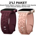 Dexmon Redmi Watch 4/5/6 - Smart Band 9 Pro/8 Pro Uyumlu Leopar Desen Silikon Kordon Seti - Bordo - Rose Gold