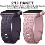 Dexmon Redmi Watch 4/5/6 - Smart Band 9 Pro/8 Pro Uyumlu Leopar Desen Silikon Kordon Seti - Mor - Lila