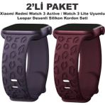 Dexmon Redmi Watch 4/5/6 - Smart Band 9 Pro/8 Pro Uyumlu Leopar Desen Silikon Kordon Seti - Mor - Şarap Kırmızısı