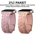 Dexmon Redmi Watch 4/5/6 - Smart Band 9 Pro/8 Pro Uyumlu Leopar Desen Silikon Kordon Seti - Pembe - Lila