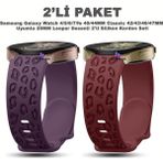 Dexmon Samsung Galaxy Watch 4/5/6/7/fe 40/44MM Classic 42/43/46/47MM Uyumlu 20MM Leopar Desenli 2li Silikon Kordon Seti - Mor - Şarap Kırmızısı - Samsung 20mm