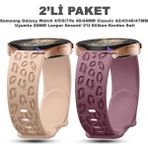 Dexmon Samsung Galaxy Watch 4/5/6/7/fe 40/44MM Classic 42/43/46/47MM Uyumlu 20MM Leopar Desenli 2li Silikon Kordon Seti - Pembe - Lila - Samsung 20mm