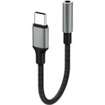 Dexmon Tak Çalıştır Type-C To Aux 3.5mm Kulaklık Jak Dönüştürücü Alüminyum Alaşım Kırılmaz Örgü Kablo - Siyah