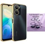Dexmon Vivo Y16 Kılıf 3D Kamera ve Lens Mercek Korumalı Ultra Lüks Razer Plating Case - Gold