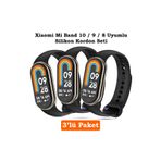 Dexmon Xiaomi Mi Band 8 Mi Band 9 Mi Band 10 Uyumlu 3lü Paket Silikon Kordon Bileklik Metal Pimli Siyah