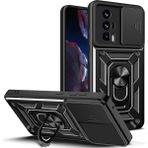 Dexmon Xiaomi Poco F5 Pro Kılıf Standlı Manyetik Yüzüklü Kamera Sürgülü Ultra Koruma Tank Zırh Kapak - Siyah