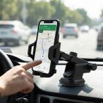 Dexxony D-A15 Vantuzlu Teleskobik Araç Içi Torpido ve Cam Uyumlu Akrobat Otomatik Araba Telefon Tutucu - Siyah-Siyah