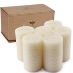 DEYBBY Beyaz Balmumu Sütun Mumlar 6'lı Set - El Yapımı Saf Balmumu Hediye ve Ev Dekoru için Haddelenmiş Mumlar (2 × 3.4 inç)