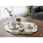 Deyhome 2'li Söz & Nişan Yüzük – Pleksi Kahve Servis Tepsi Seti | Altın Yaldız Desenli (22x28cm + 23cmx34cm) - Gold İnci Desenli Oval Tepsi