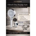 Deyhome 4'lü Krom Renk Set 6 Fonksiyonlu Filtreli Duş Başlığı + Yapışkanlı Mafsal + 3 Yedek Filtre – 150CM Örgülü Hortum-Basınç Artırıcı, Klor & Kireç Önleyici - Beyaz