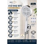 Deyhome 4'lü Set 6 Fonksiyonlu Filtreli Duş Başlığı +3 Adet Yedek Filtre+ 150 cm Duş Hortumu + Yapışkanlı Askı Aparatı - Beyaz - Gri