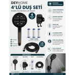 Deyhome 4'lü Set 6 Fonksiyonlu (Siyah) Filtreli Masajlı Duş Başlığı +3 Adet Yedek Filtre+ 150 cm Duş Hortumu + Siyah Yapışkanlı Askı Aparatı - Siyah - Gri