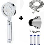 Deyhome 4'lü Set Gri 5 Kademeli Filtreli Masajlı Duş Başlığı +3 Adet Yedek Filitre+ 150 cm Duş Hortumu + Vidalı Askı Aparatı - Mat Gri - Beyaz