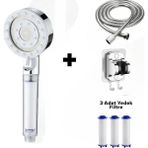 Deyhome 4'lü Set Masajlı Filtreli Duş Başlığı + Yapışkanlı Mafsal (Askı) + 150 cm Örgülü Hortum+3 Adet Yedek Filtre - Açık Beyaz - Gri