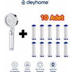 deyhome 5 Kademeli Filtreli Masajlı Duş Başlığı + 10 Adet Yedek Filtre Basınç Artırıcı Su Tasarruflu Banyo Başlığı - Krom
