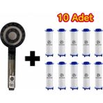 deyhome 5 Kademeli Filtreli Masajlı Duş Başlığı + 10 Adet Yedek Filtre Basınç Artırıcı Su Tasarruflu Banyo Başlığı - Siyah