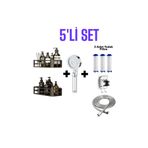 DEYHOME 5'li Set 2’li Yapışkanlı Duvar Organizer+Duş Başlığı+Örgülü Hortum+Askı+Yedek Filtre