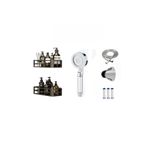 Deyhome 5’li Set Duş Aksesuarları Yapışkanlı Duvar Organizer (2’li), Duş Başlığı, Örgülü Hortum, Askı ve Yedek Filtre Seti (Seçenek 2)