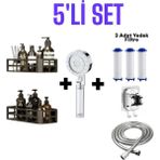 deyhome 5’li Set Filtreli Masajlı Duş Başlığı + Yapışkanlı Duvar Organizer + Örgülü Hortum + Yapışkanlı Askı + 3 Adet Yedek Filtre - Açık Gri