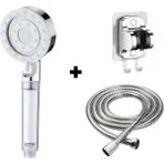 Deyhome Masajlı Filtreli 5 Kademeli Duş Başlığı +Kendiliğinden Yapışkanlı Mafsal (Askı) + 150 cm Örgülü Hortum - Açık Gri