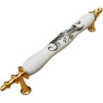 Deyhome Porselen Kulp Sarmaşık Desen 128MM(12.8CM) Ayakları Altın Mobilya Çekmece Kapak Kulbu - 5 Adet