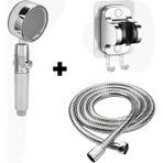 Deyhome Turbo fanlı 360 Derece dönebilen Duş Başlığı +Kendiliğinden Yapışkanlı Mafsal (Askı) + 150 cm Örgülü Hortum - Gri