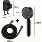 Deyhome Turbo Fanlı 5 kademeli Duş Başlığı +Kendiliğinden Yapışkanlı Mafsal (Askı) + 150 cm Örgülü Hortum - Mat Siyah