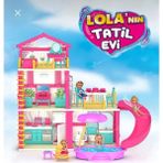 Deyido Lola'nın Tatil Evi 3 Katlı 4 Odalı Teraslı Su Kaydıraklı Barbie Evi Oyuncak Evcilik Seti Oyun Evi