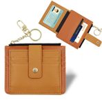 Deziliao Kadın ince RFID engelleme kredi kartı kılıfı tutucu bileklik Zip kimlik kılıfı cüzdan küçük kompakt deri cüzdan bozuk para cüzdanı anahtarlık ile, Kahverengi