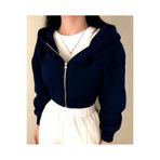 DEZZİİ Lacivert Fermuarlı Crop Sweatshirt Hırka