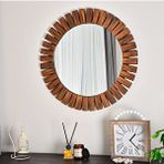 DFN Wood Dfn Wood Flower 80x80 Cm Ahşap Ceviz Rengi Yuvarlak Dekoratif Duvar Salon Konsol Banyo Aynası