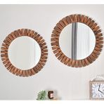 DFN Wood Dfn Wood Flower İkili 70,60 Cm Ahşap Ceviz Rengi Yuvarlak Dekoratif Duvar Salon Konsol Banyo Aynası