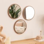 Dfn Wood Mdf Üçlü Yuvarlak Duvar Aynası, Kahverengi, 35X35