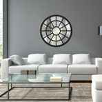 Dfn Wood Siyah Pencere Yuvarlak Duvar Salon Antre Aynası 60 Cm Çap