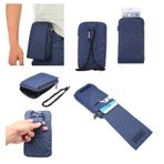 DFVmobile - Çok Fonksiyonlu Evrensel Dikey Çizgili Kılıfı Çanta Kılıf Fermuar Kapanış Karabina için tasarlanmış ALCATEL POP 4 - Mavi XXM (18 x 10 cm)