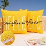 DFXSZ Dış Mekan Yastık Kılıfları 45x45 cm 2'li Set Hello Sunshine Dekor Sarı Kırlent Kılıfları Yaz Dış Mekan Su Geçirmez Yastık Kılıfları Veranda Mobilyaları Bahçe Kanepe Kanepe 020B için Dekor