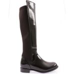 DGN 501 KADIN ARKASI STRETCH YANI FERMUARLI KNEE HİGH FLATS ÇİZME - Siyah Rugan