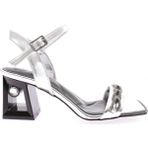 DGN 617-23Y Kadin Silver Taş Bantli Topuklu Sandalet - Silver White