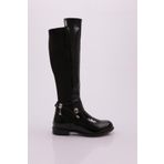 DGN Kadın Arkası Strech Yanı Fermuarlı Knee High Flats Çizme Siyah Rugan