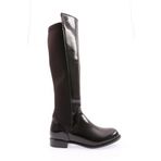 DGN Kadın Arkası Stretch Yanı Fermuarlı Knee High Flats Çizme Siyah Rugan