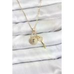 DGY STORE EmrBXebBKO10881 316L Çelik Zincir Gold Renk Kilit Anahtar Model Zirkon Taşlı Kadın Kolye