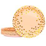 DHAIQC 50 adet pembe altın kağıt tabak 17,8 cm, tek kullanımlık tabak renkli parti tabağı parti yemek takımı doğum günü düğün yıl dönümü piknik mangal için (pembe altın, 7 inç - 50 adet)