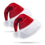 DHSUN Noel Baba şapkası yetişkin pelüş kenar Noel partisi kırmızı Noel Baba şapkası Noel Baba sıcak kalın kürk süslemeli Noel şapkası erkek/kadın (çocuklar için pelüş, 2)
