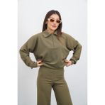 DI LORIA Kadın Haki Renk Eşofman Takım Oversize Fermuarlı Sweatshirt Pantolon