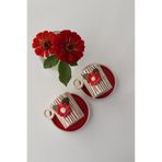 Dİ TAZZA EL YAPIMI 2 KİŞİLİK 4 PARÇALI KIRMIZI ÇİÇEKLİ KÜTÜK KAHVE FİNCAN TAKIMI 110 ML.