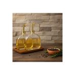 Dia Oval Cam 500ml Yağdanlık & Sirkelik Sosluk 2'li Ahşap Stantlı Set Kararmaz, Paslanmaz Gold kapaklı