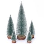 Diahom Mini Noel Ağacı Seti 5 Şişe Fırçası Ağaçlar Kar Yeşili Ahşap Taban Yapay Küçük Çam Ağacı Noel Köyü Masa Masa Dekoru