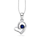 Diamond Serisi Safir Tektas Kalp Stylish/Night Gumus Kadin Kolye